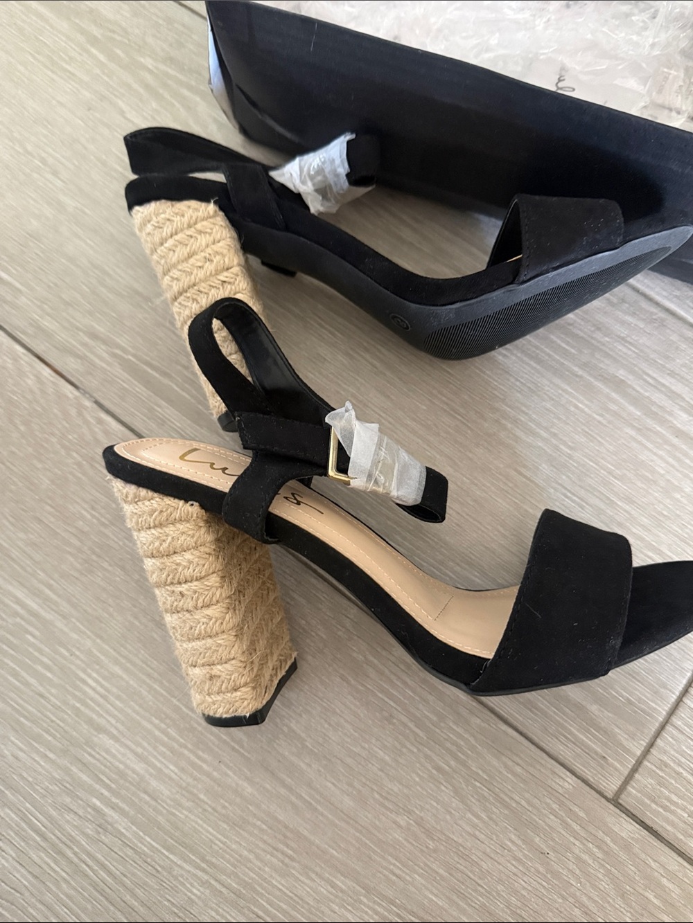 Lulu's Black Suede Espadrille Block Heel Sandals